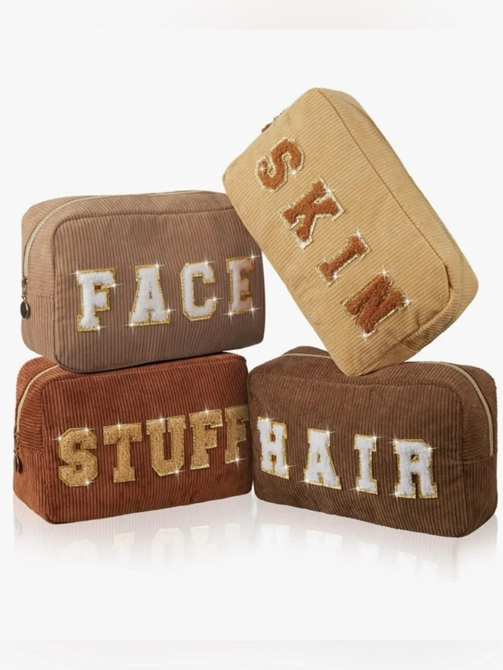 NEW 4Pcs Preppy Makeup Bags Chenille Letter Travel Organizer